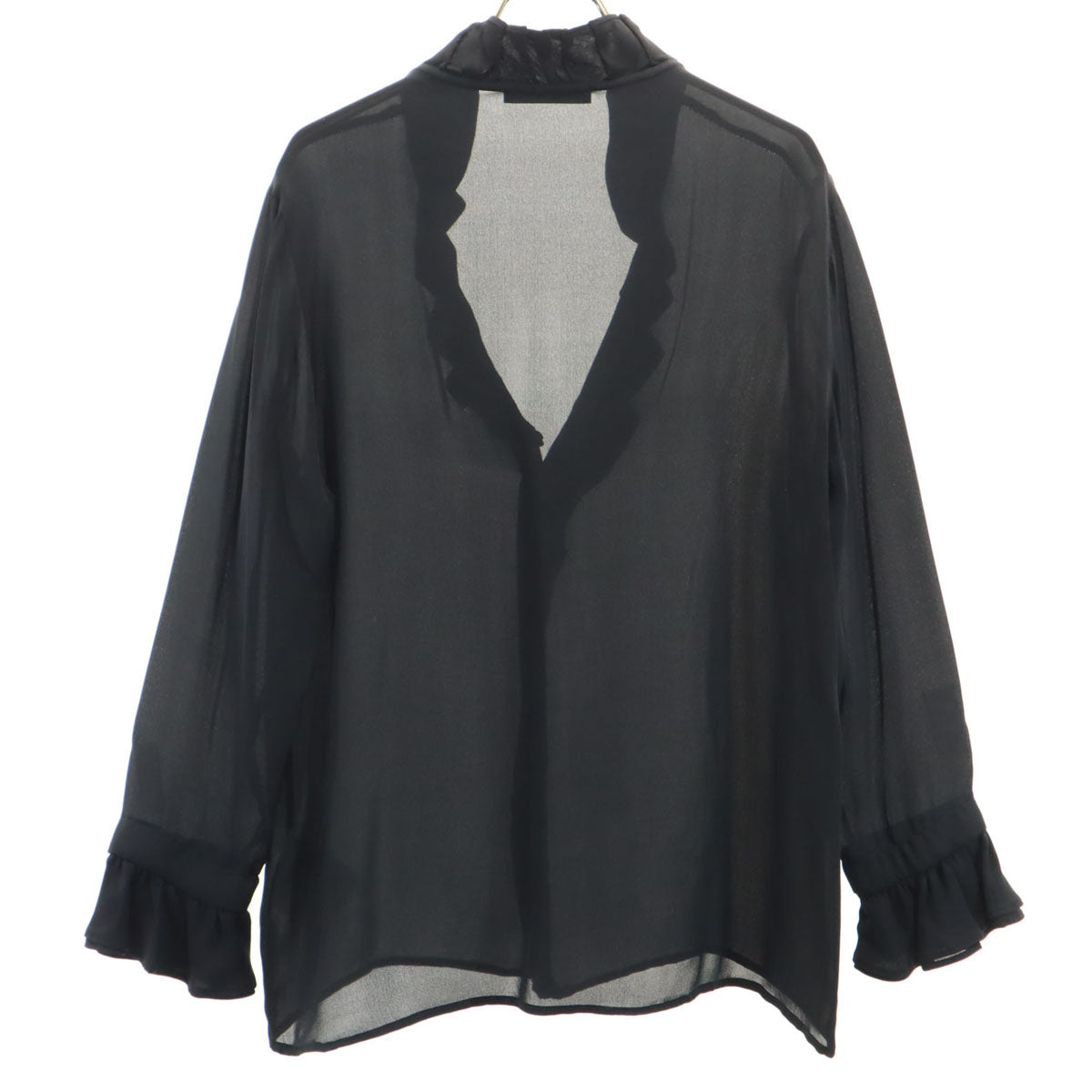 ETRO エトロ イタリア製 シルク 長袖 シアー フリル ブラウス 44 ブラック シャツ レディース