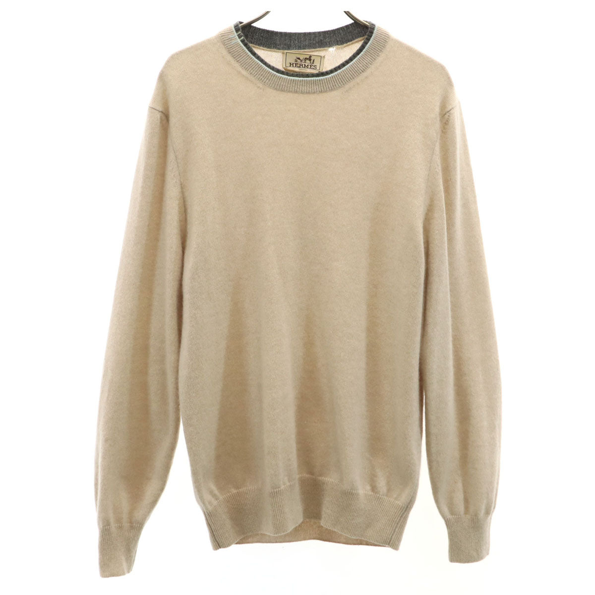 HERMES エルメス イタリア製 カシミヤ100% 長袖 セーター XS ベージュ ニット メンズ