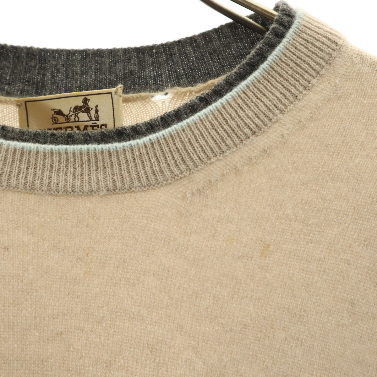 HERMES エルメス イタリア製 カシミヤ100% 長袖 セーター XS ベージュ ニット メンズ