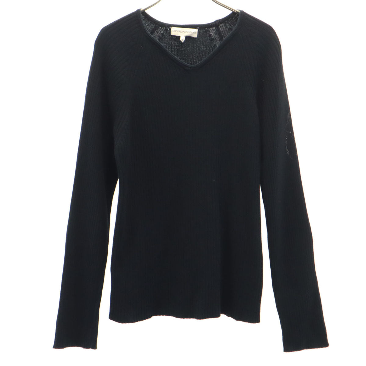 Emporio Armani エンポリオアルマーニ イタリア製 長袖 Vネック リブ ニット 48 ブラック メンズ