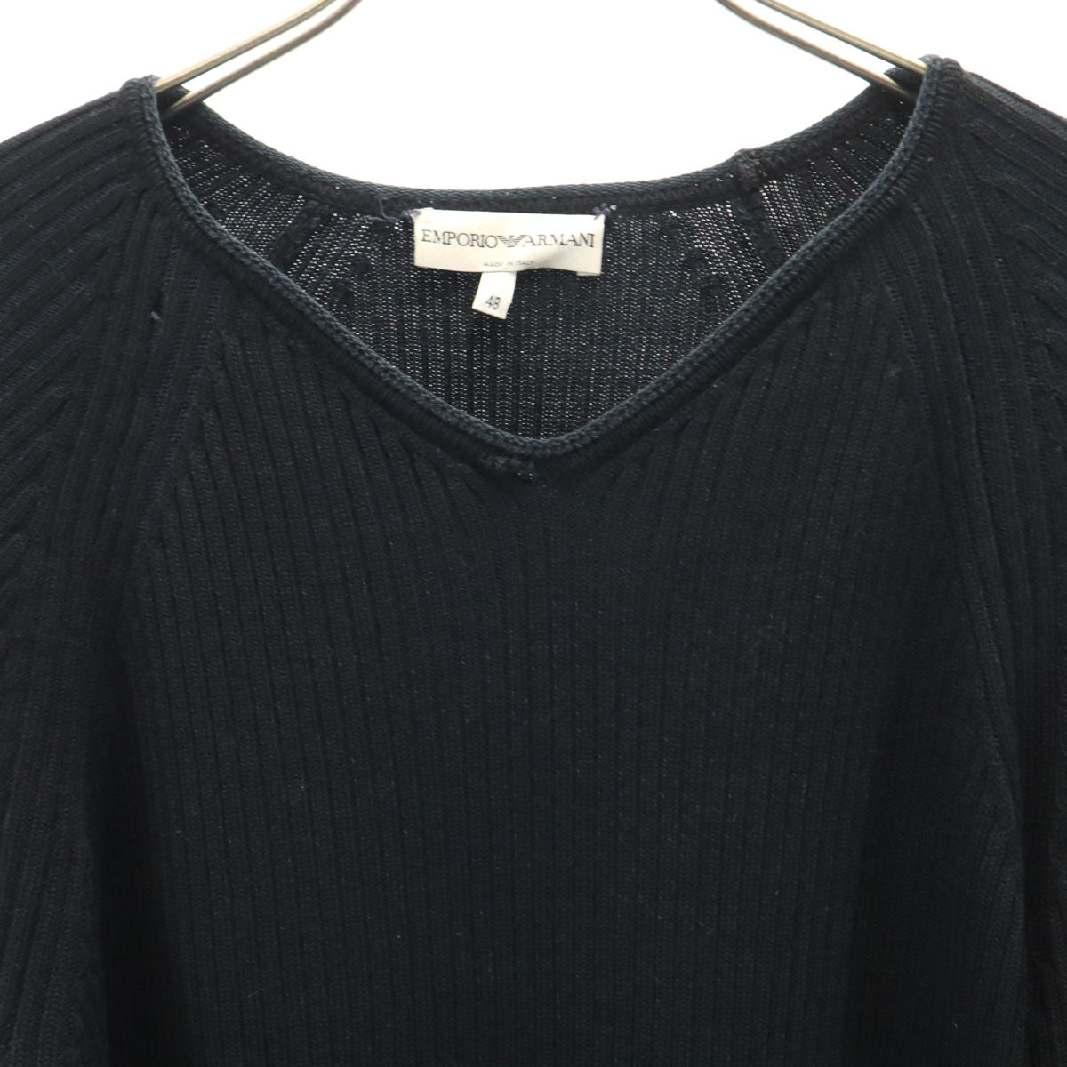 Emporio Armani エンポリオアルマーニ イタリア製 長袖 Vネック リブ ニット 48 ブラック メンズ