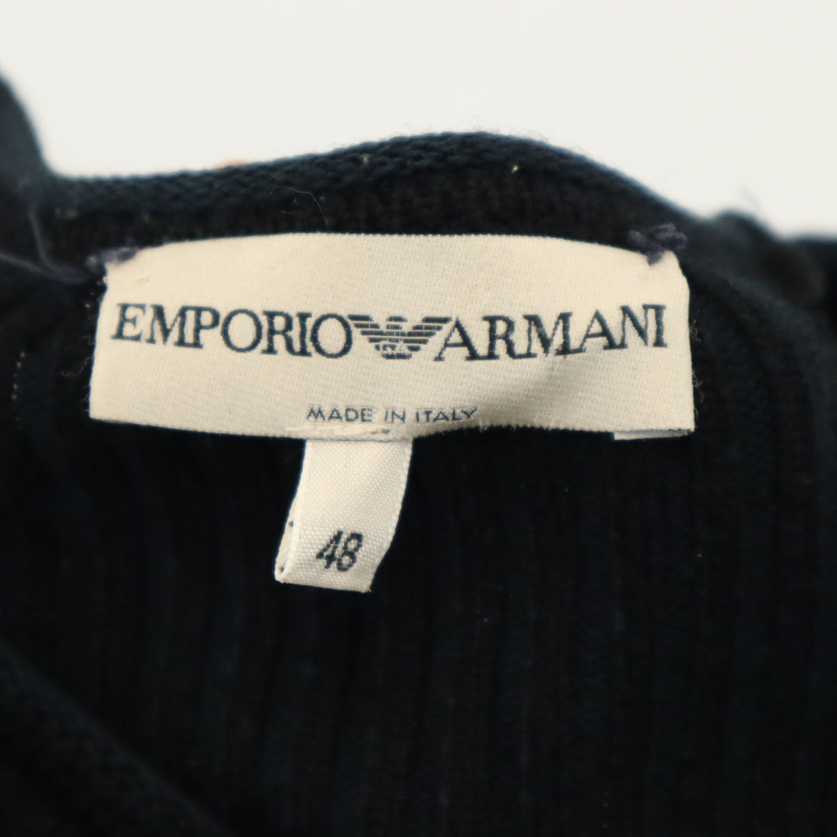 Emporio Armani エンポリオアルマーニ イタリア製 長袖 Vネック リブ ニット 48 ブラック メンズ