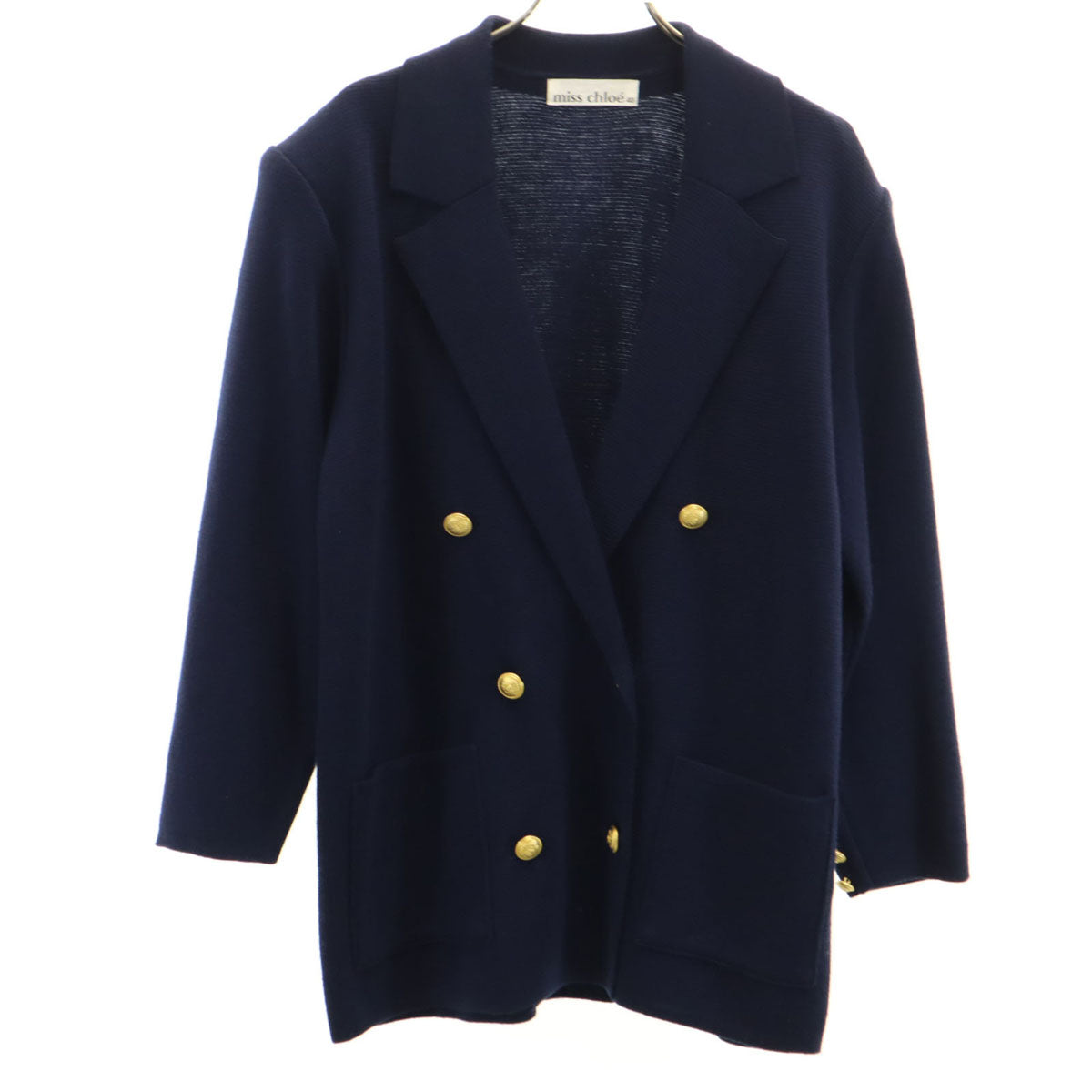 miss chloe ミスクロエ 日本製 長袖 ダブルブレスト ニットカーディガン 40 ネイビー レディース