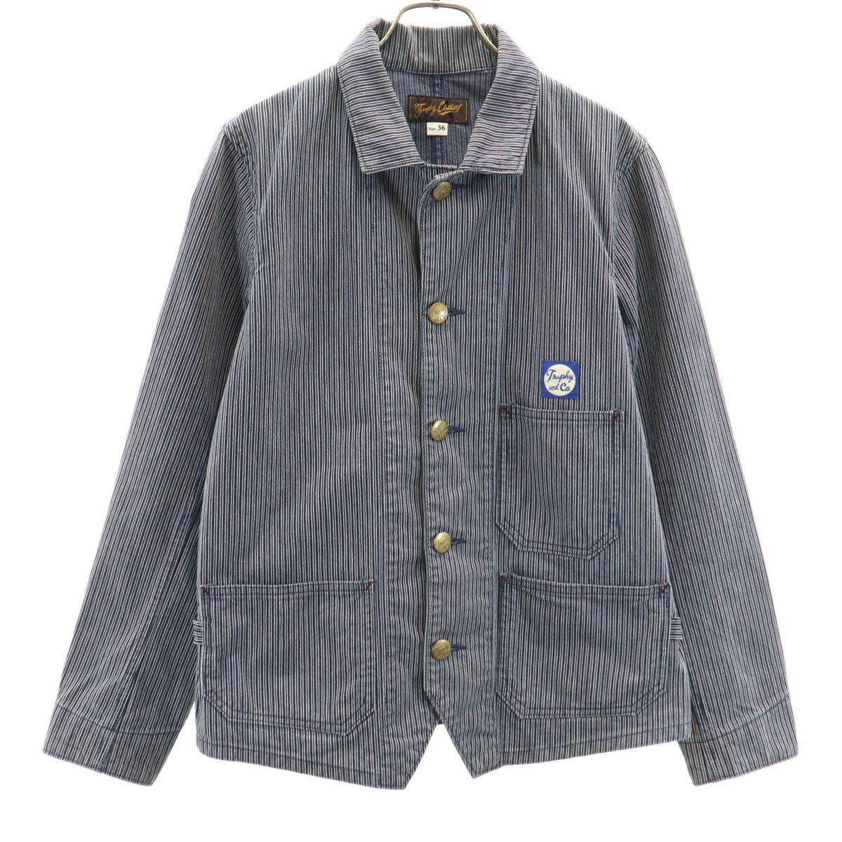 Trophy Clothing トロフィークロージング 日本製 ヒッコリーストライプ カバーオール 36 インディゴ メンズ
