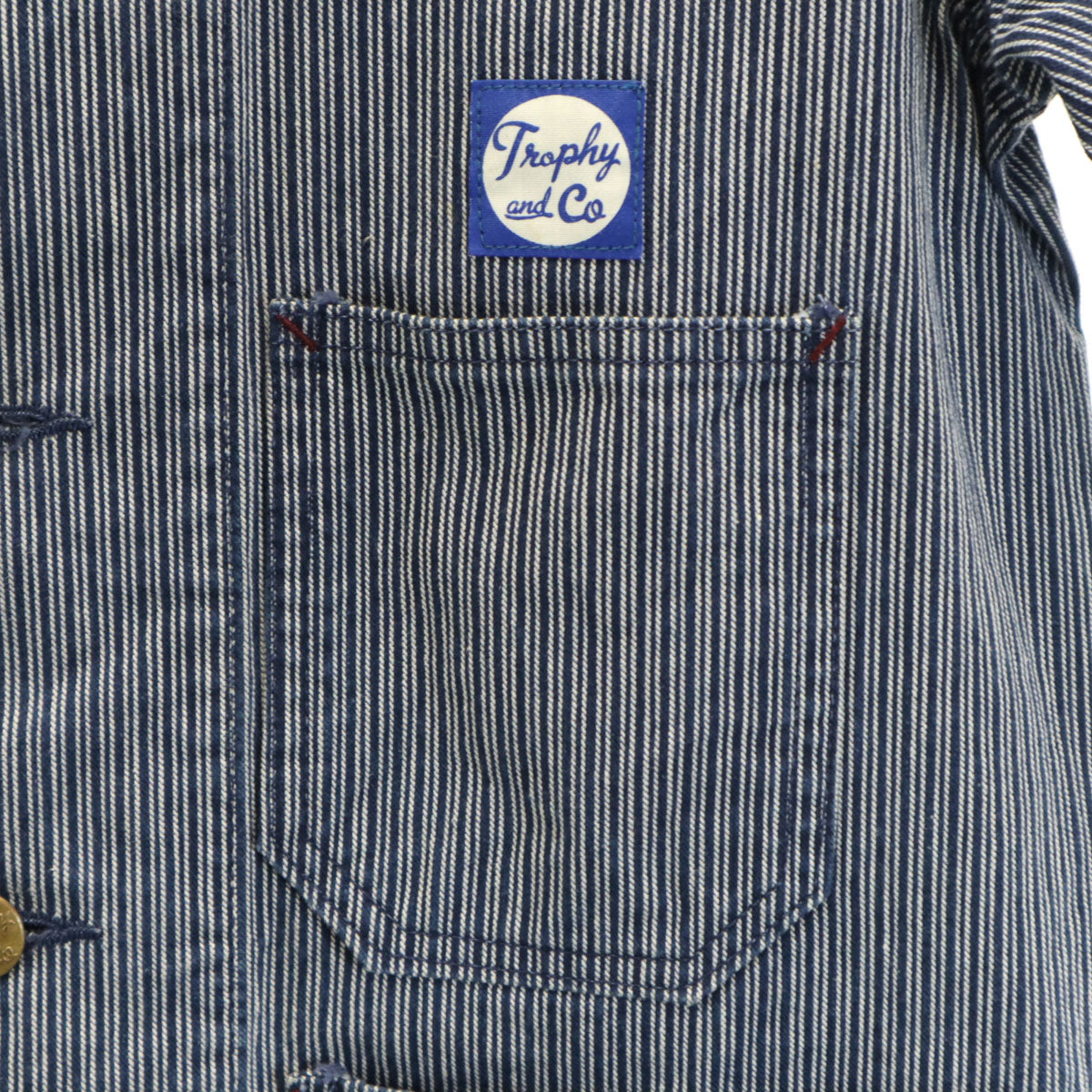 Trophy Clothing トロフィークロージング 日本製 ヒッコリーストライプ カバーオール 36 インディゴ メンズ