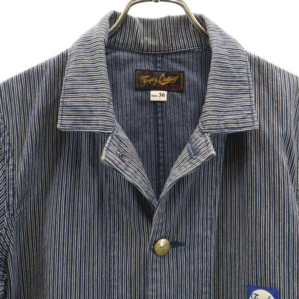Trophy Clothing トロフィークロージング 日本製 ヒッコリーストライプ カバーオール 36 インディゴ メンズ