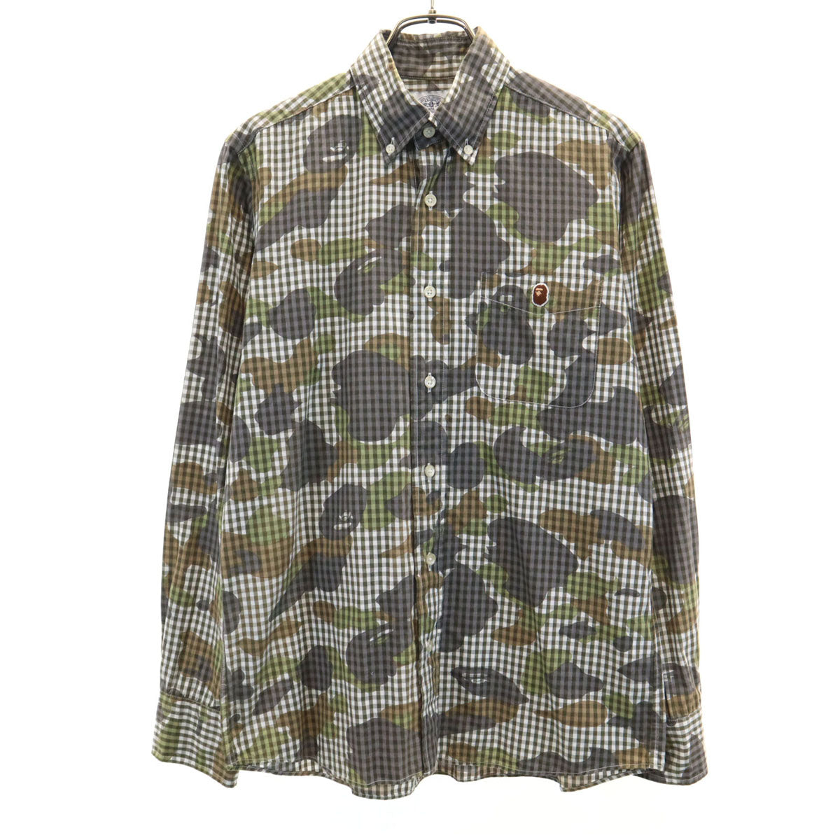 A BATHING APE アベイシングエイプ 日本製 長袖 ボタンダウンシャツ M グレー系 メンズ