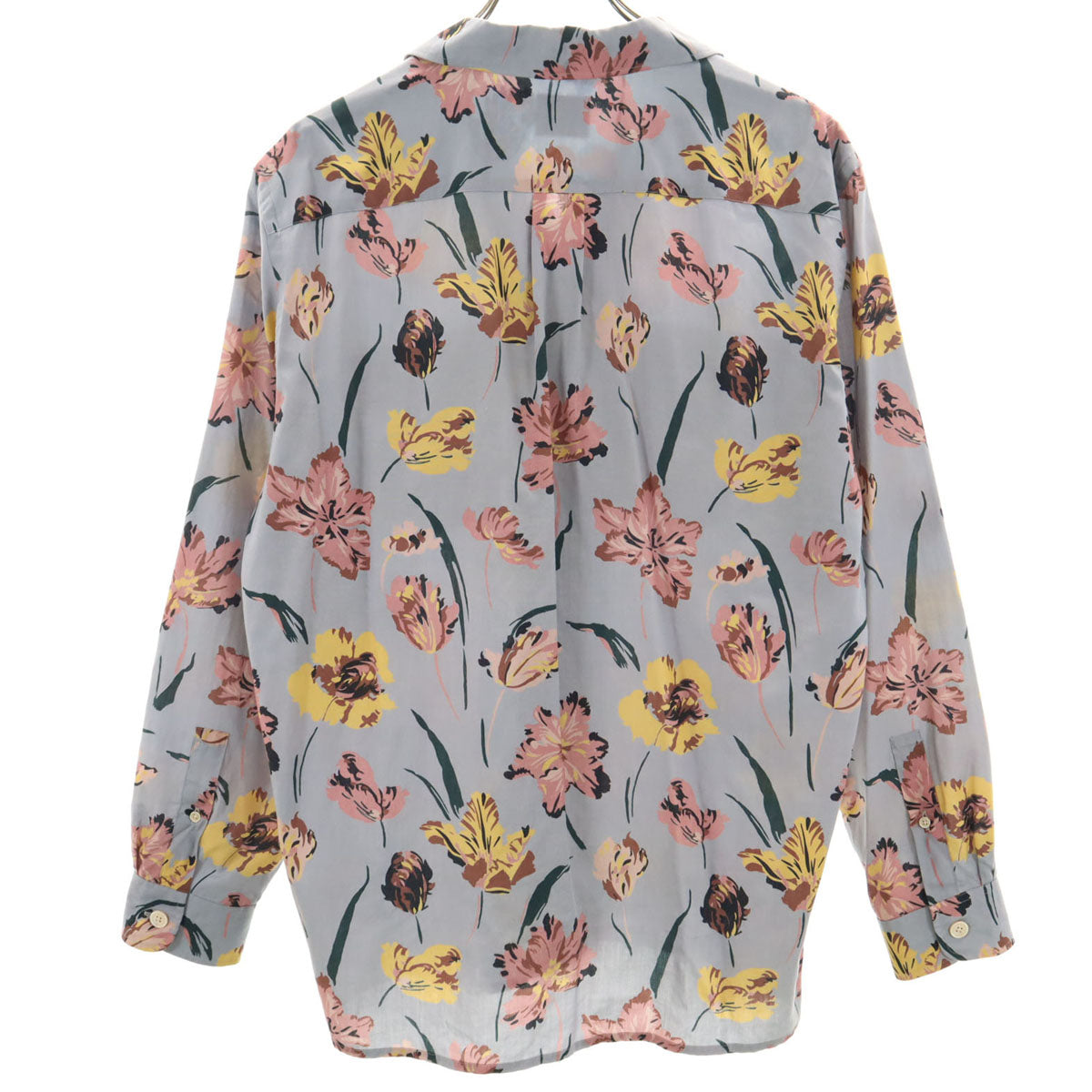PS Paul Smith ピーエスポールスミス 日本製 花柄 長袖 オープンカラーシャツ L パーブルグレー メンズ