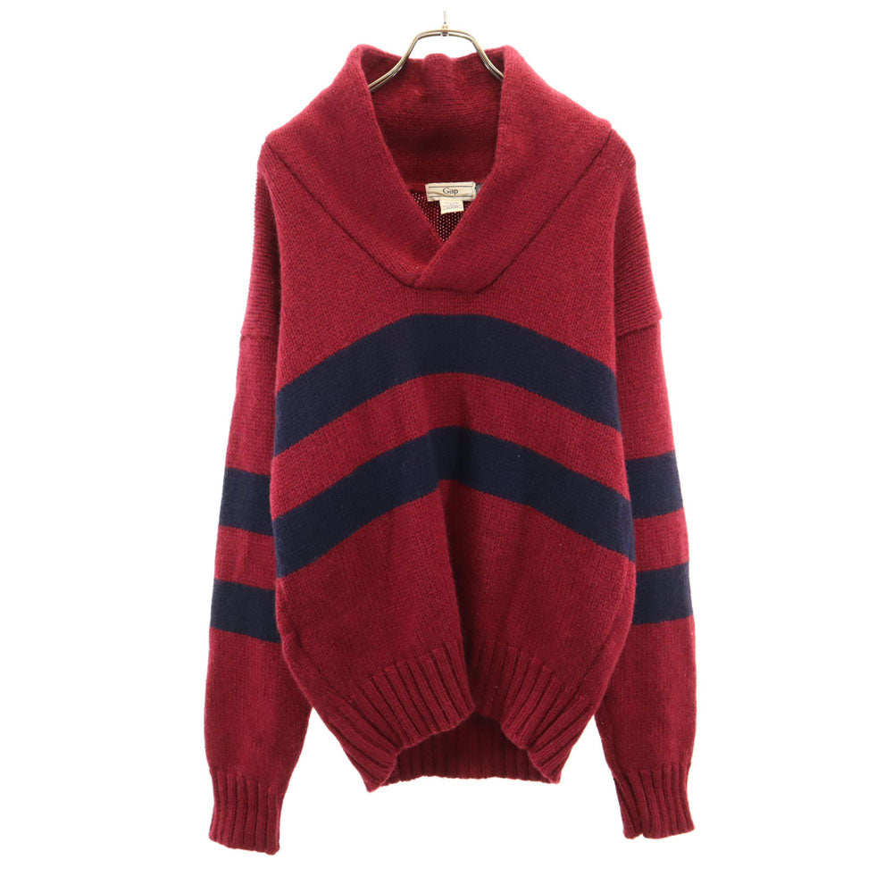 GAP ギャップ 90s オールド ウールブレンド ボーダー柄 長袖 ショールカラー セーター L ワインレッド ニット メンズ