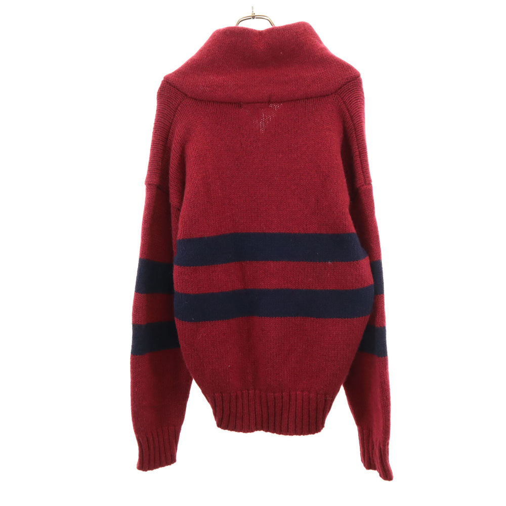GAP ギャップ 90s オールド ウールブレンド ボーダー柄 長袖 ショールカラー セーター L ワインレッド ニット メンズ