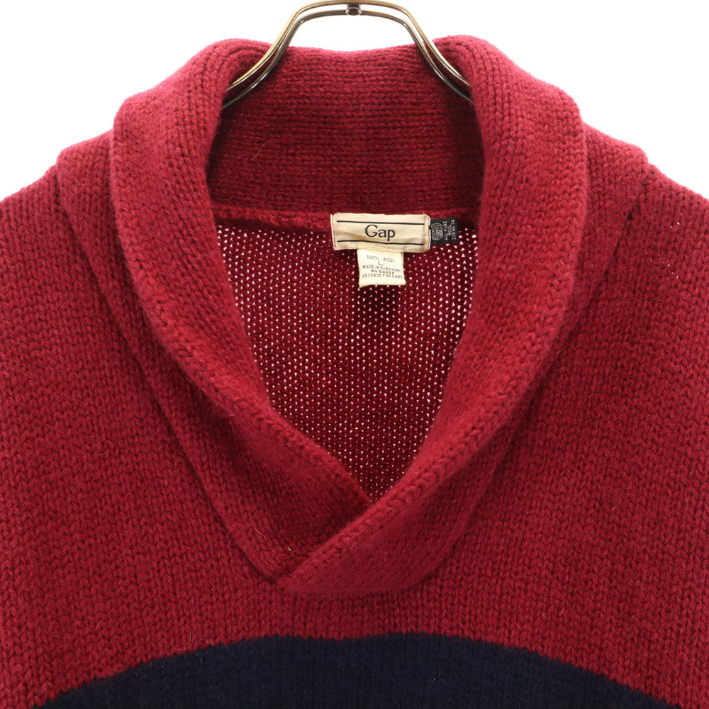 GAP ギャップ 90s オールド ウールブレンド ボーダー柄 長袖 ショールカラー セーター L ワインレッド ニット メンズ
