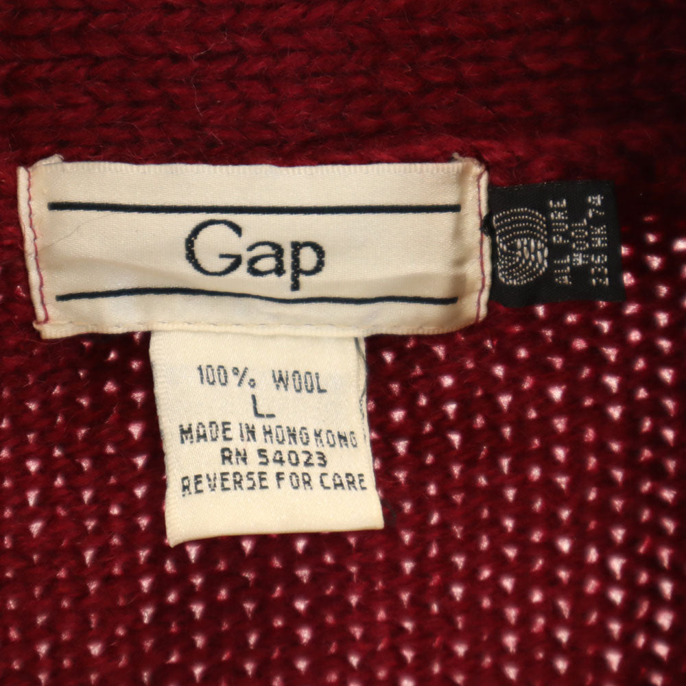 GAP ギャップ 90s オールド ウールブレンド ボーダー柄 長袖 ショールカラー セーター L ワインレッド ニット メンズ
