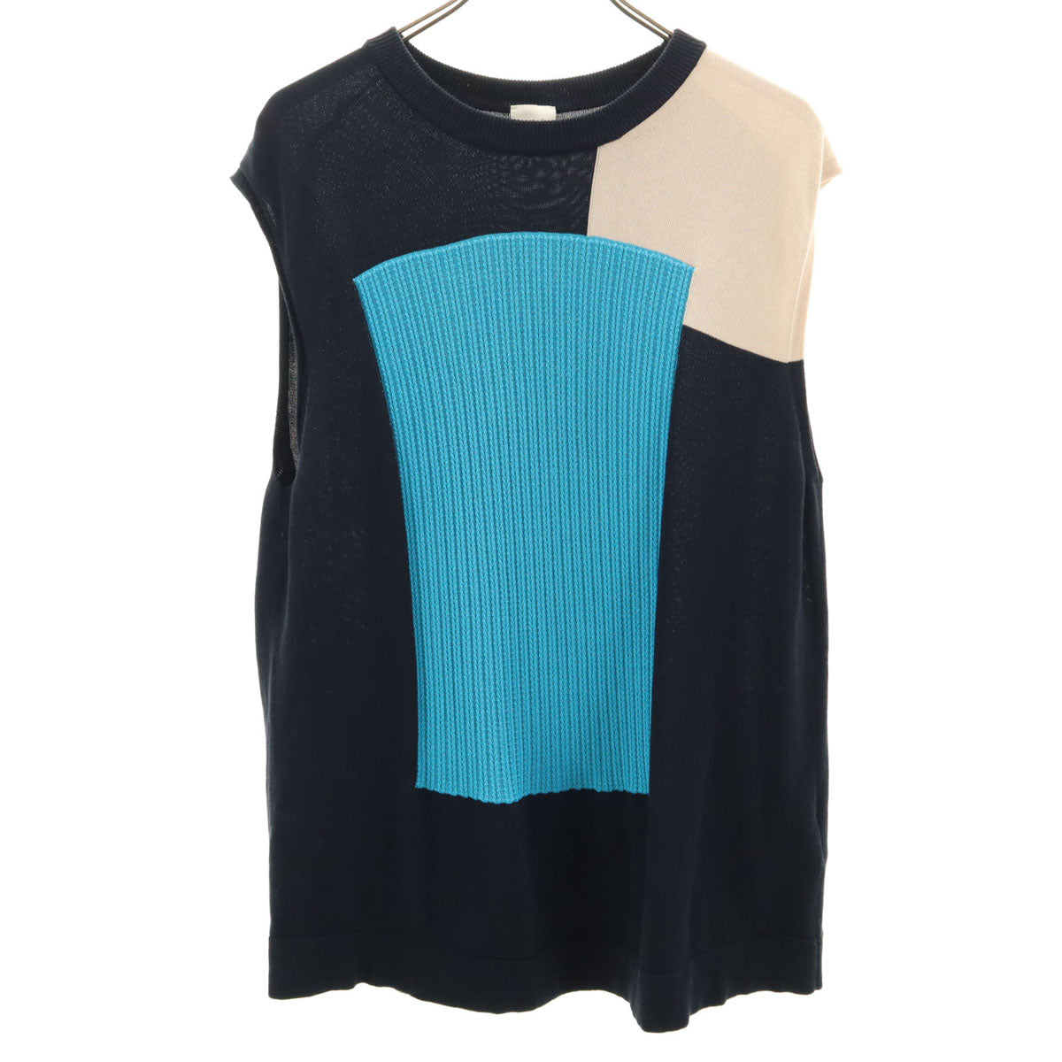 Paul Smith ポールスミス イタリア製 ノースリーブ カラーブロック ニット セーター L ネイビー系 ニット レディース
