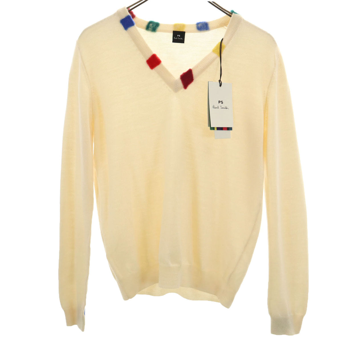 未使用 PS Paul Smith ピーエスポールスミス 長袖 Vネック ニット M アイボリー セーター レディース