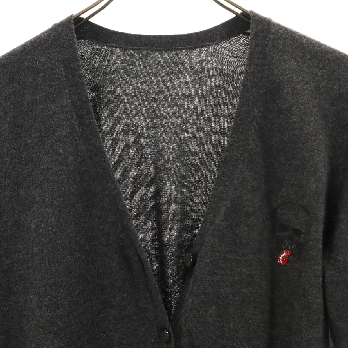 Lucien Pellat-Finet ルシアンペラフィネ カシミヤ100% 長袖 Vネック ニットカーディガン M チャコールグレー レディース