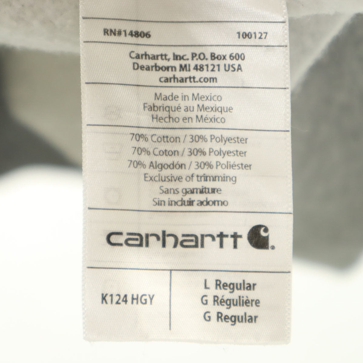 Carhartt カーハート K124 長袖 スウェット トレーナー L グレー Vガゼット 無地 裏起毛 メンズ