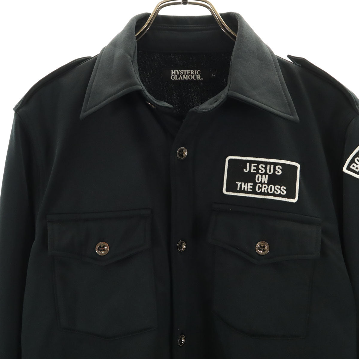 HYSTERIC GLAMOUR ヒステリックグラマー 日本製 長袖 ミリタリーシャツ L ブラック 裏トリコット メンズ