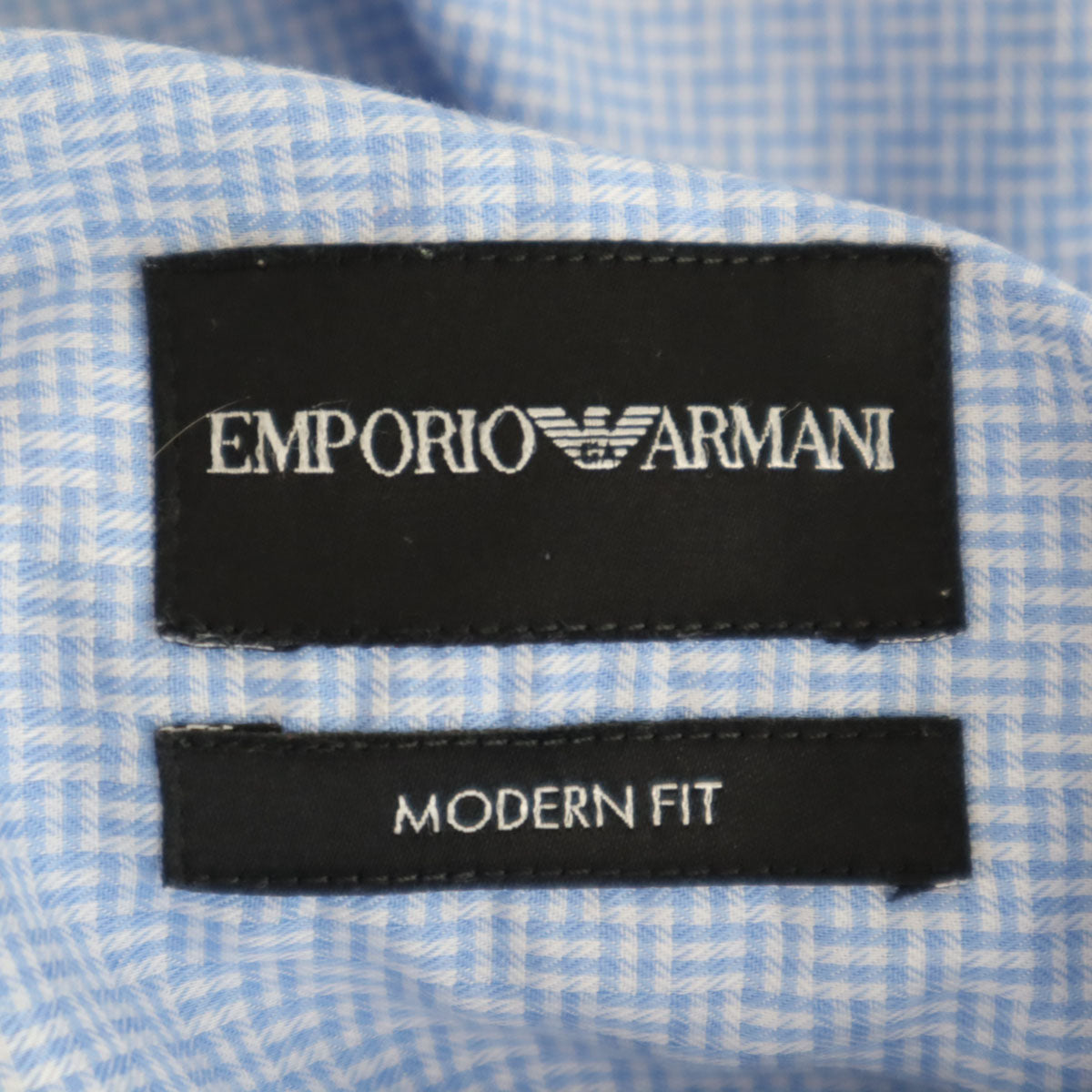 Emporio Armani エンポリオアルマーニ 格子柄 長袖 シャツ 42 ブルー系 MODERN FIT メンズ