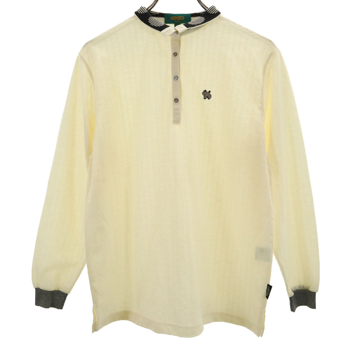 KENZO GOLF ケンゾーゴルフ 90s 日本製 オールド ストライプ 長袖 ポロシャツ 2 クリーム系 鹿の子 レディース