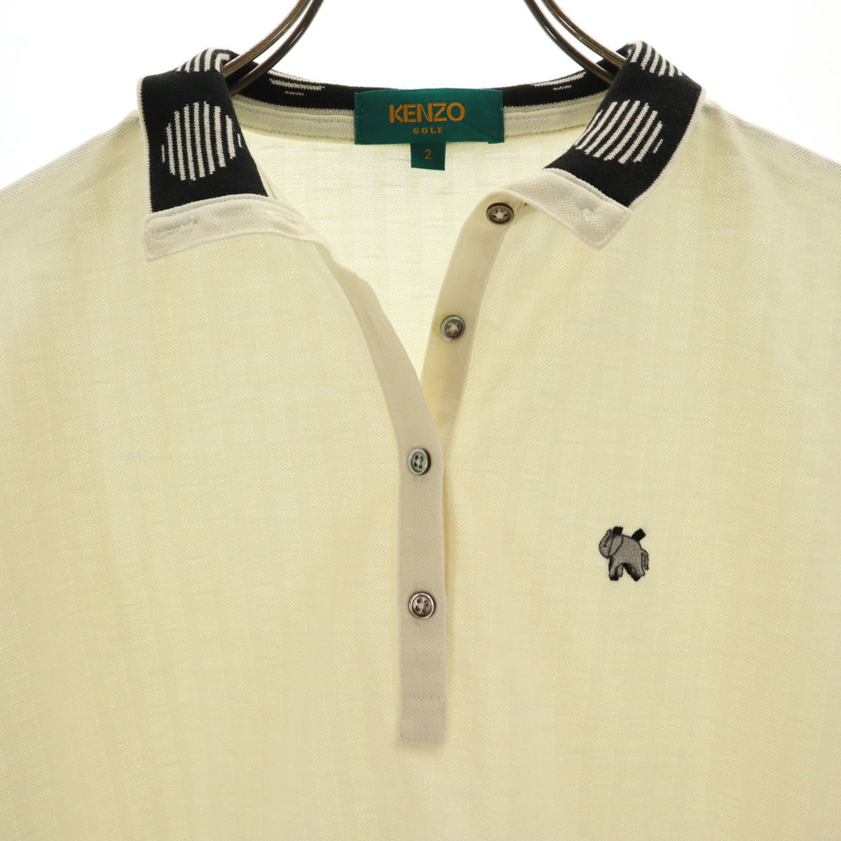 KENZO GOLF ケンゾーゴルフ 90s 日本製 オールド ストライプ 長袖 ポロシャツ 2 クリーム系 鹿の子 レディース
