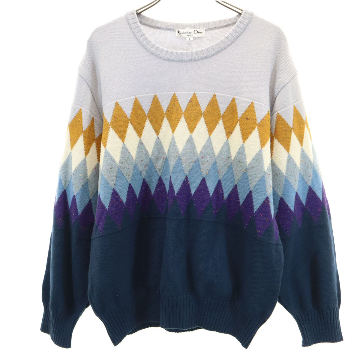 Christian Dior SPORTS クリスチャンディオールスポーツ 90s オールド アーガイル柄 長袖 セーター L グレー ニット レディース