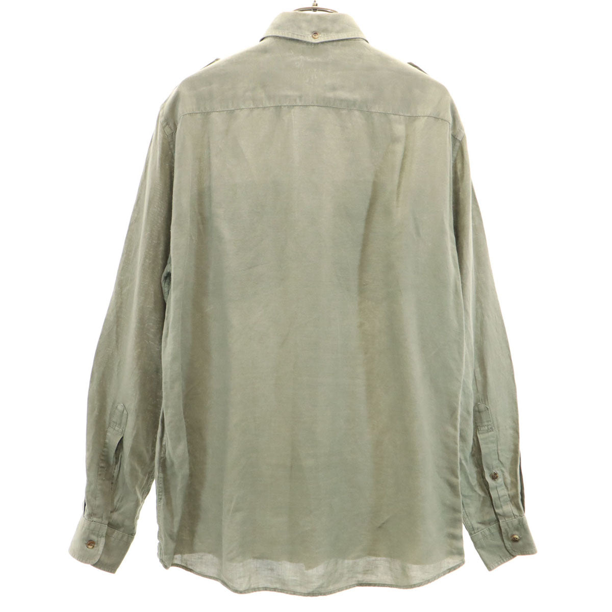 Brunello Cucinelli ブルネロクチネリ リネンブレンド イタリア製 長袖 ミリタリーシャツ S グリーン系 メンズ