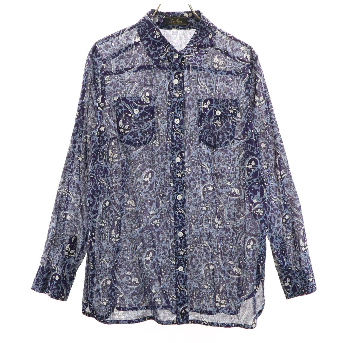 Leilian レリアン リネンブレンド 日本製 総柄 長袖 シャツ 11 ネイビー レディース