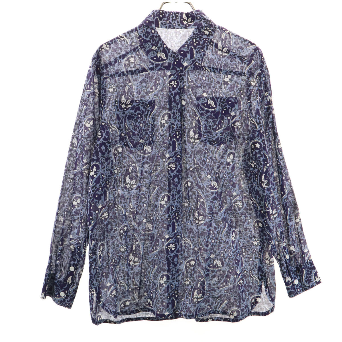 Leilian レリアン リネンブレンド 日本製 総柄 長袖 シャツ 11 ネイビー レディース