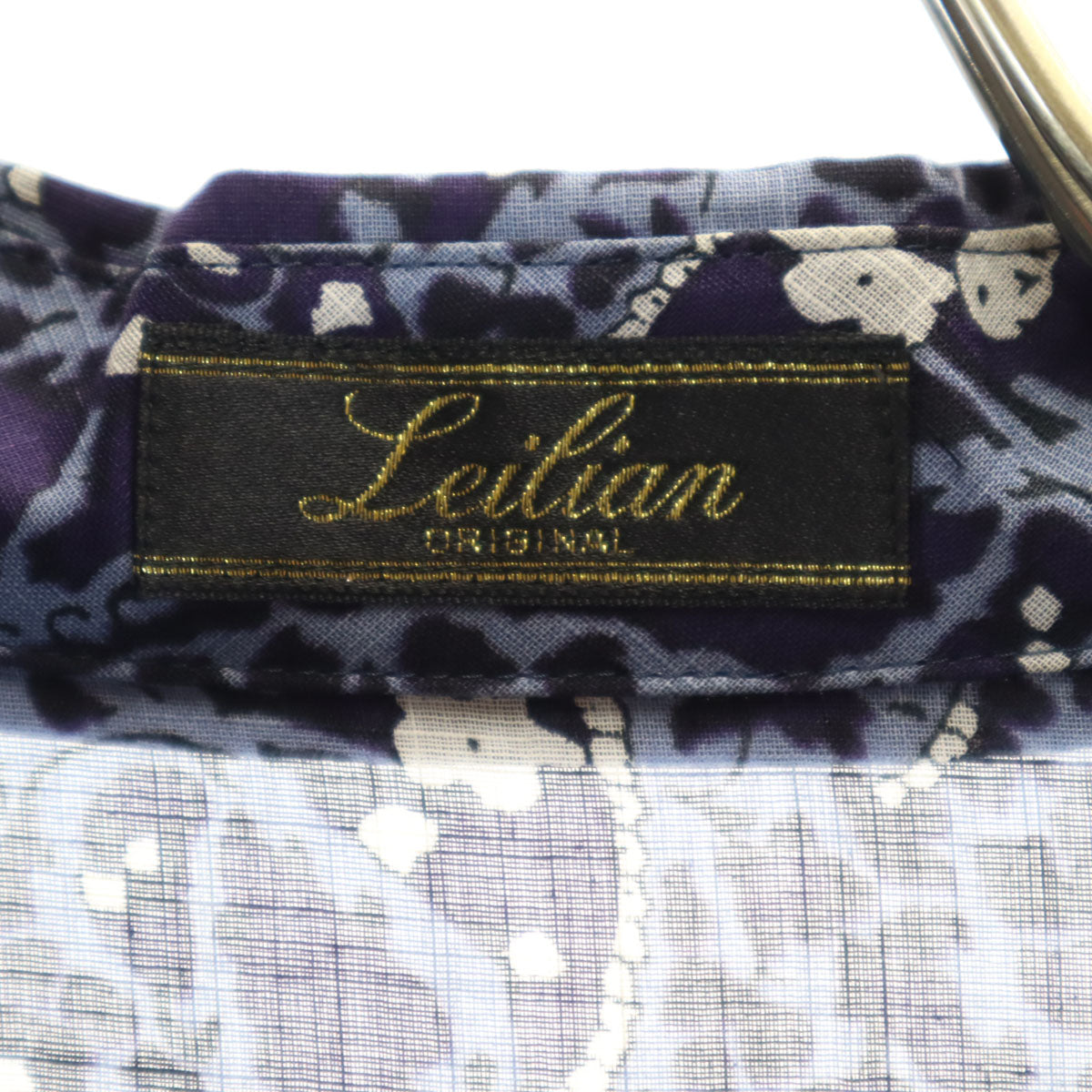 Leilian レリアン リネンブレンド 日本製 総柄 長袖 シャツ 11 ネイビー レディース