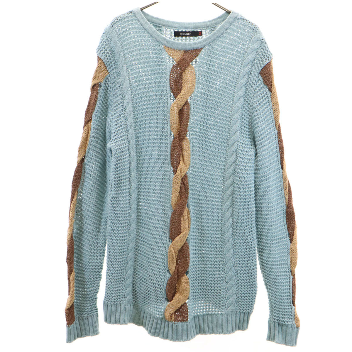 CUNE キューン 日本製 コットンブレンド 長袖 ケーブル セーター 2 ブルー ニット メンズ