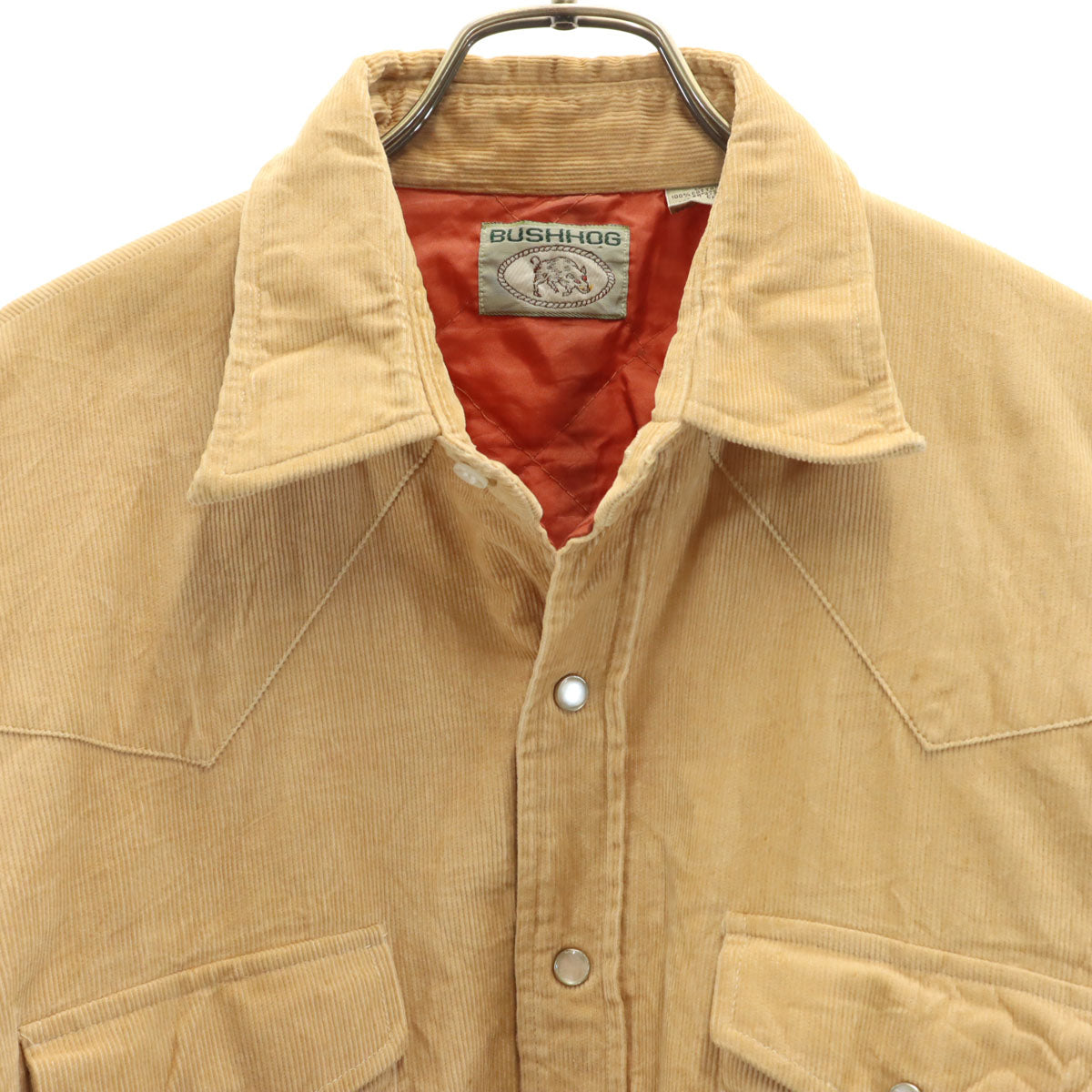 BUSHHOG 90s 80s オールド 長袖 コーデュロイ ウエスタンシャツ L ベージュ 裏キルティング メンズ