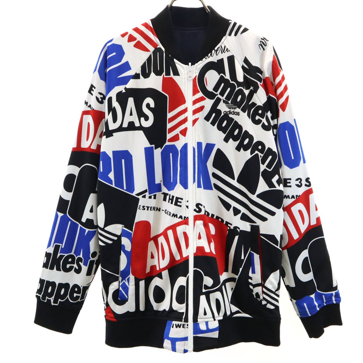 adidas アディダス トレフォイルロゴ 総柄 リバーシブル ジップジャケット L 3ライン メンズ