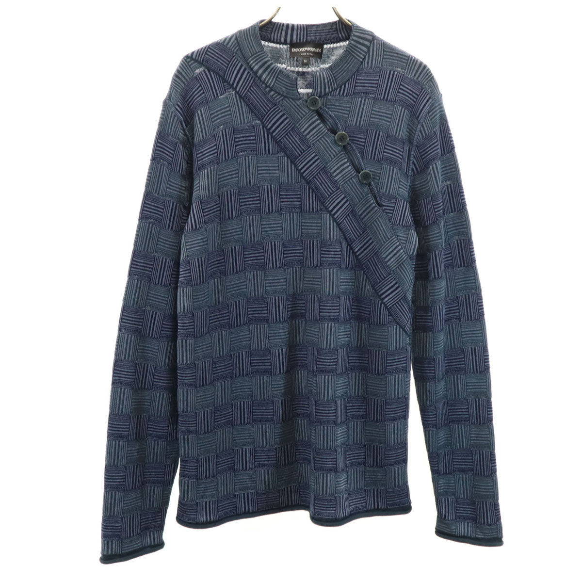 Emporio Armani エンポリオアルマーニ イタリア製 ウールブレンド 総柄 長袖 セーター 50 ネイビー系 ニット メンズ