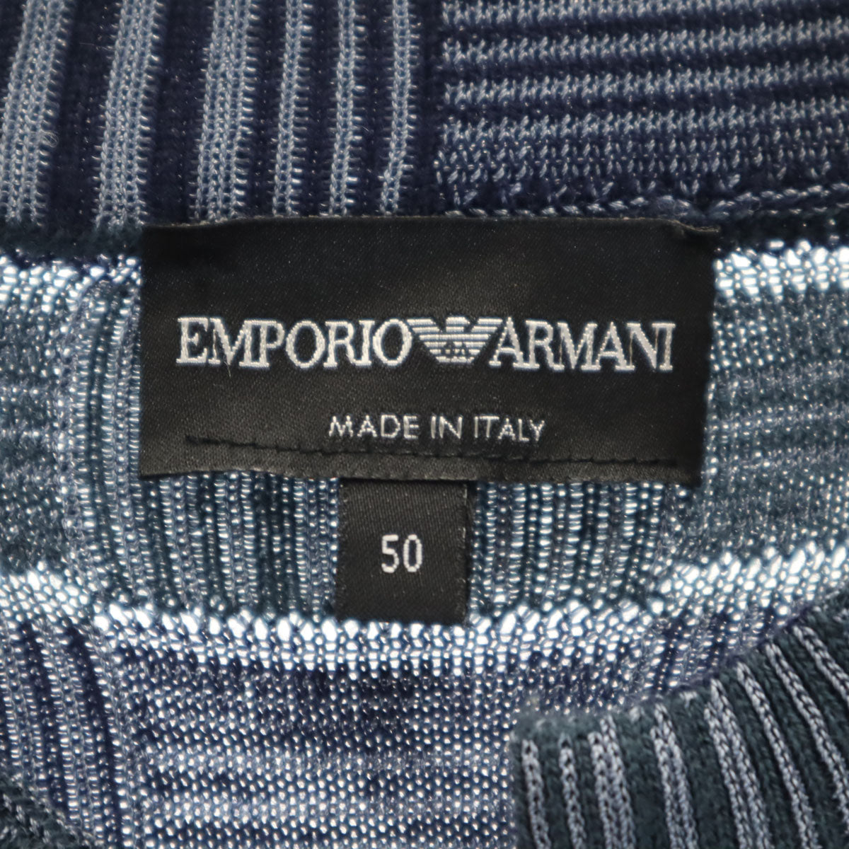 Emporio Armani エンポリオアルマーニ イタリア製 ウールブレンド 総柄 長袖 セーター 50 ネイビー系 ニット メンズ