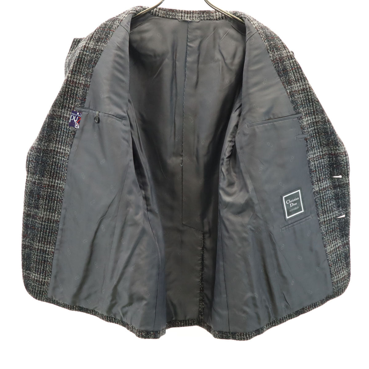 Christian Dior MONSIEUR クリスチャンディオール ムッシュ 90s オールド チェック柄 テーラードジャケット 95-86-170 グレー メンズ