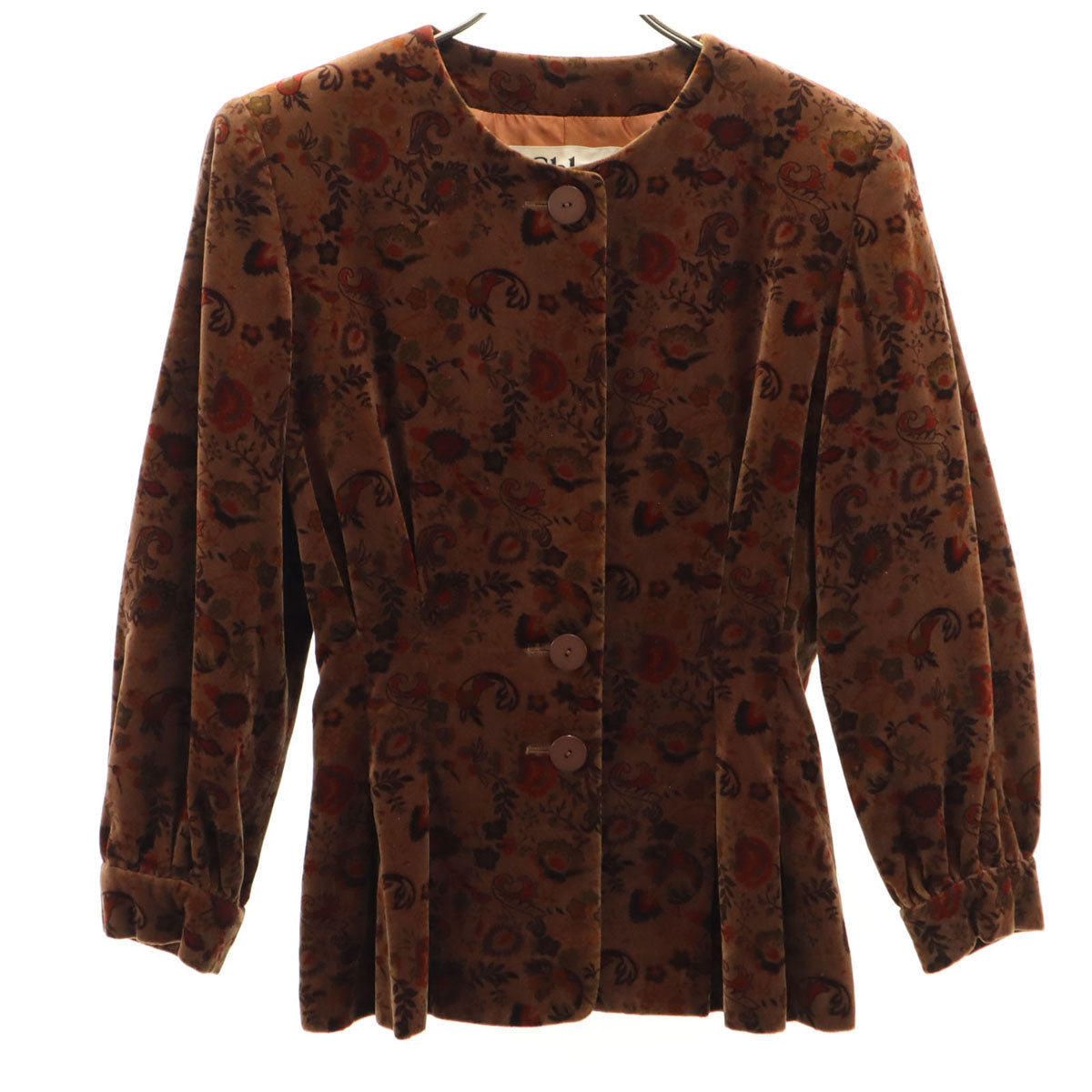 Chloe クロエ 総柄 ノーカラージャケット 40 ブラウン レディース