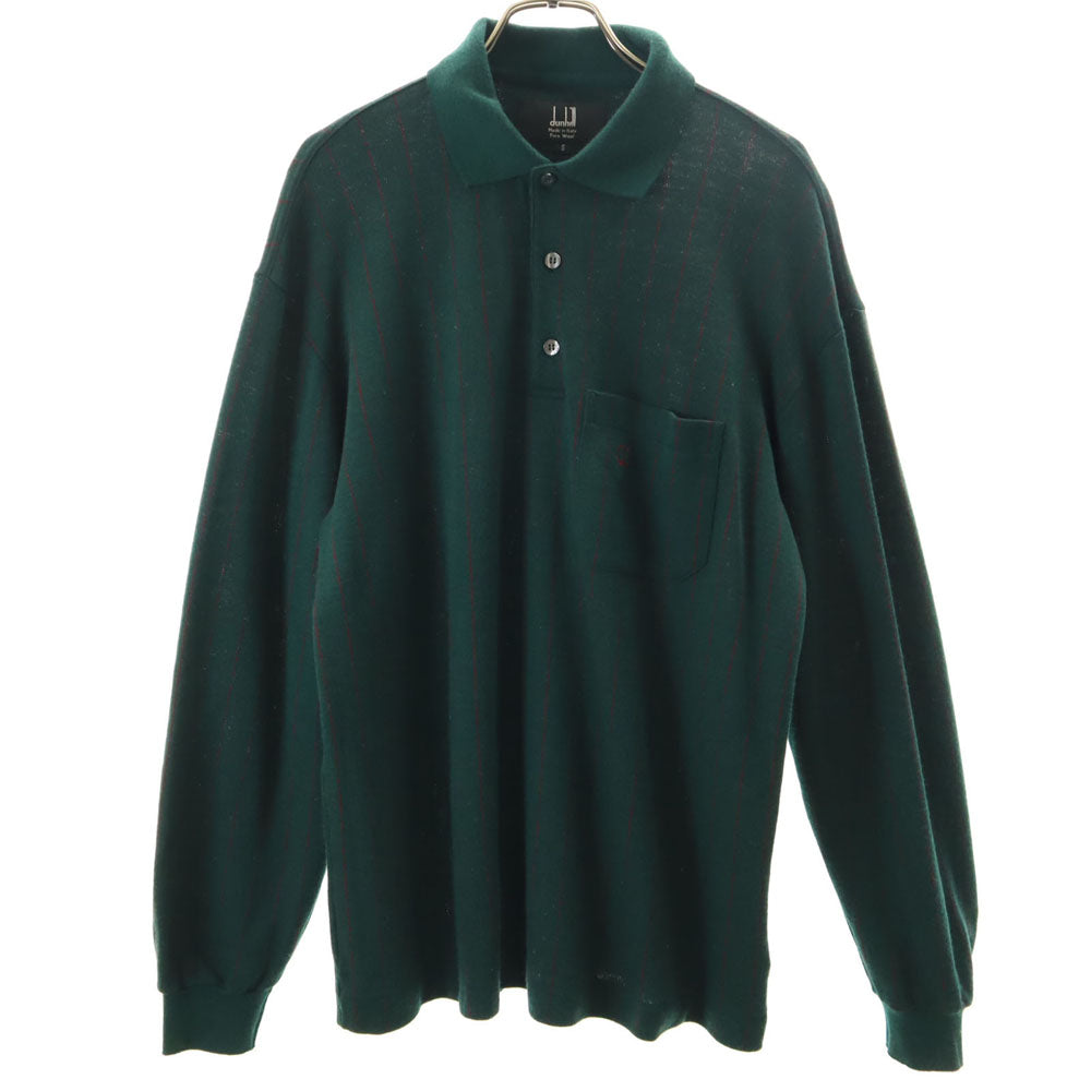 Dunhill ダンヒル 90s オールドイタリア製 ウールブレンド ストライプ柄 長袖 ポロシャツ S グリーン メンズ