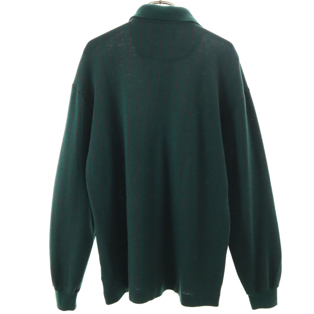 Dunhill ダンヒル 90s オールドイタリア製 ウールブレンド ストライプ柄 長袖 ポロシャツ S グリーン メンズ