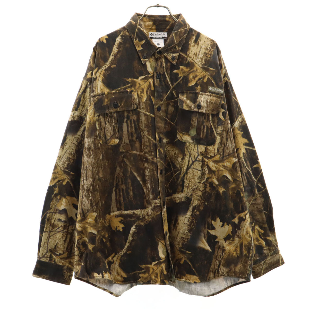 Columbia コロンビア リアルツリー柄 長袖 ボタンダウンシャツ XXL ブラウン アウトドア ビッグサイズ メンズ