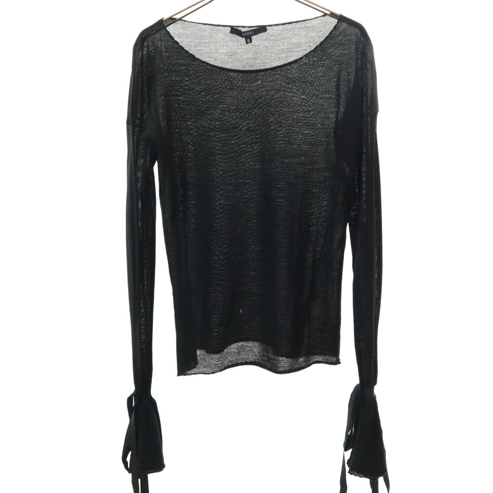 GUCCI グッチ イタリア製 ウールブレンド 長袖 袖リボン カットソー S ブラック レディース