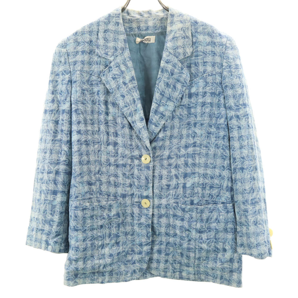 Herno ヘルノ 90s リネンブレンド オールド テーラードジャケット 42 ブルー レディース