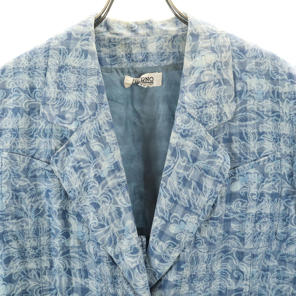 Herno ヘルノ 90s リネンブレンド オールド テーラードジャケット 42 ブルー レディース