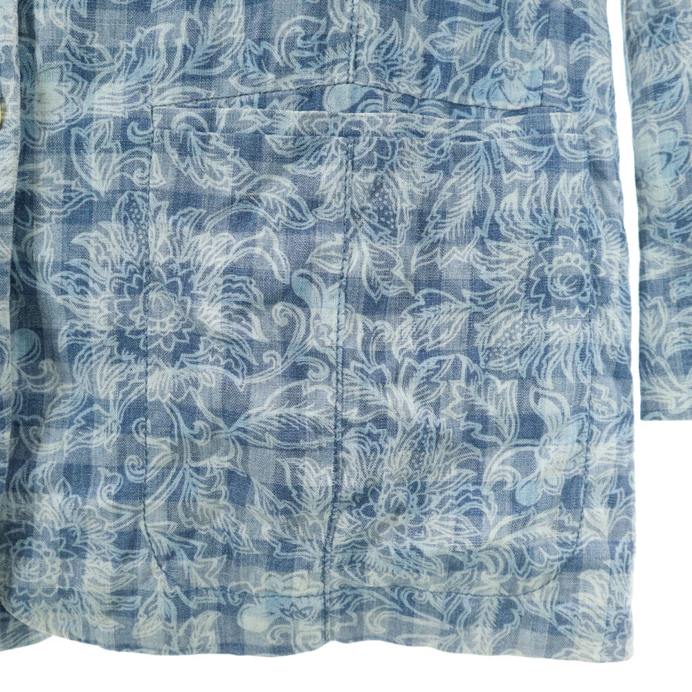 Herno ヘルノ 90s リネンブレンド オールド テーラードジャケット 42 ブルー レディース