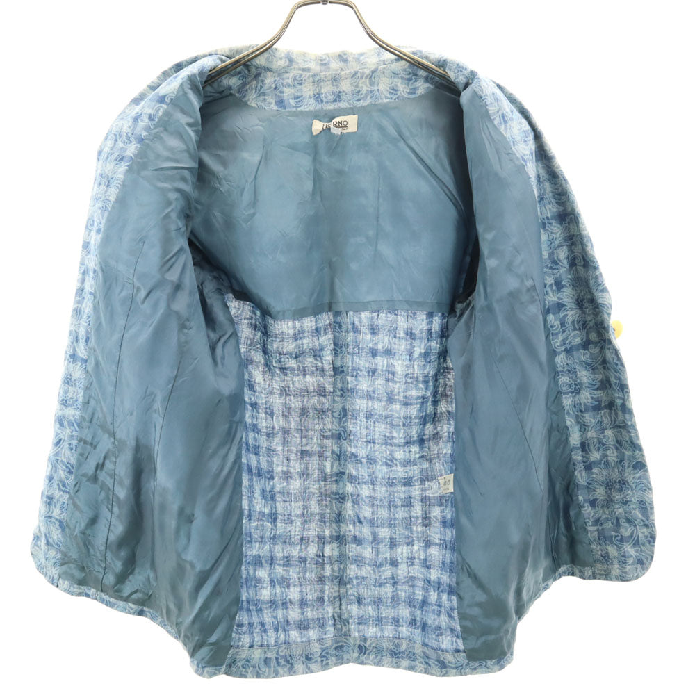Herno ヘルノ 90s リネンブレンド オールド テーラードジャケット 42 ブルー レディース