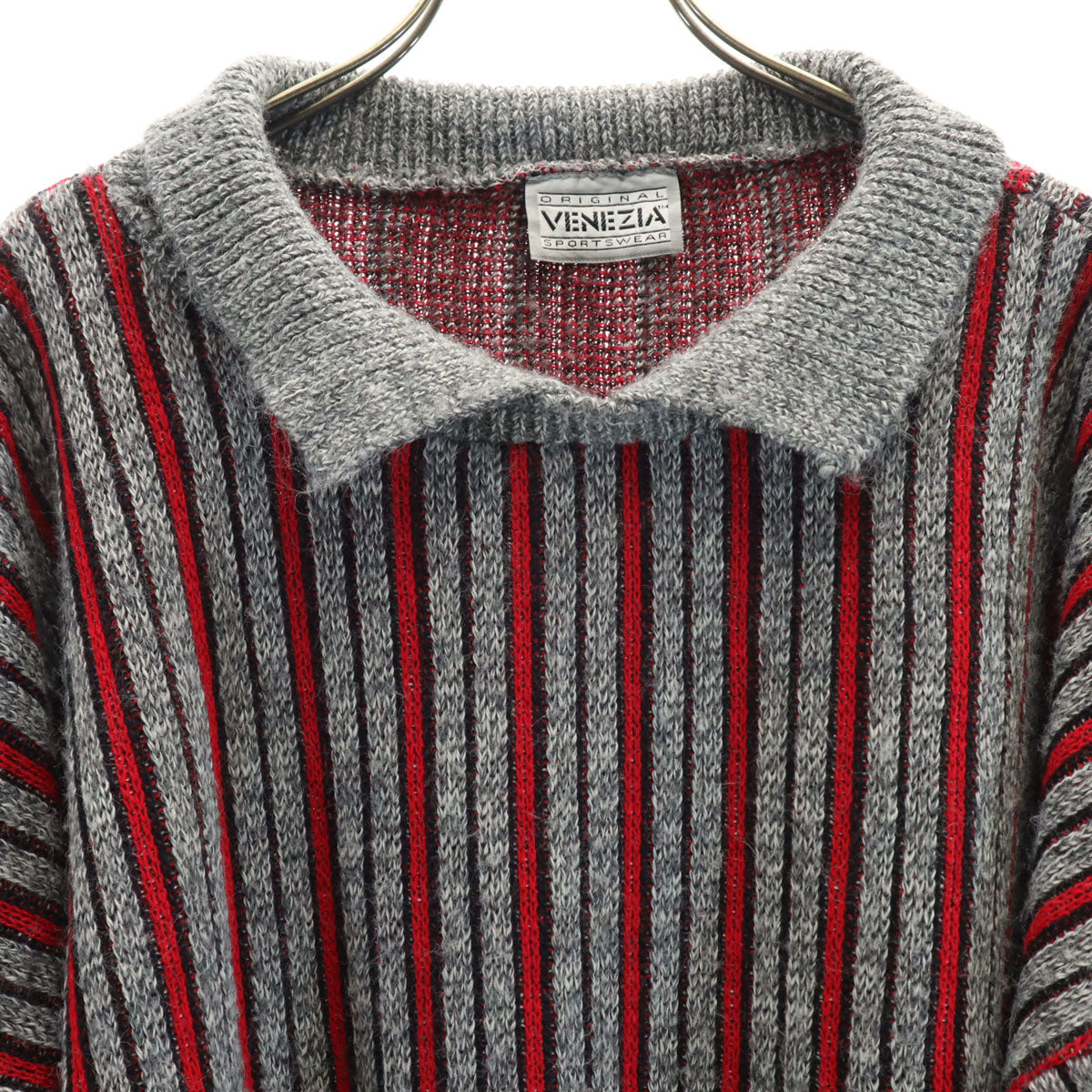 VENEZIA 80s 90s オールド ストライプ柄 長袖 セーター グレー ニット メンズ