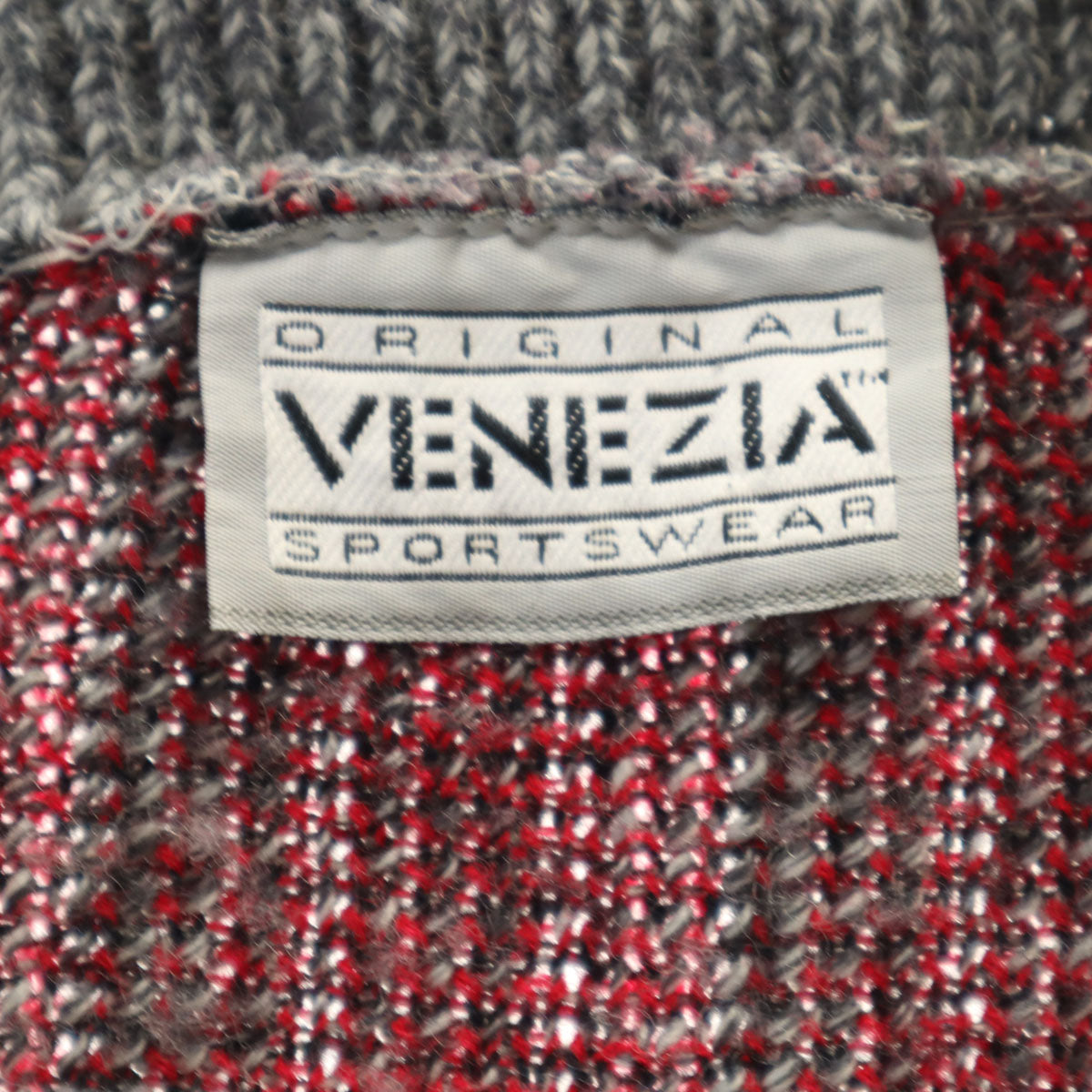 VENEZIA 80s 90s オールド ストライプ柄 長袖 セーター グレー ニット メンズ