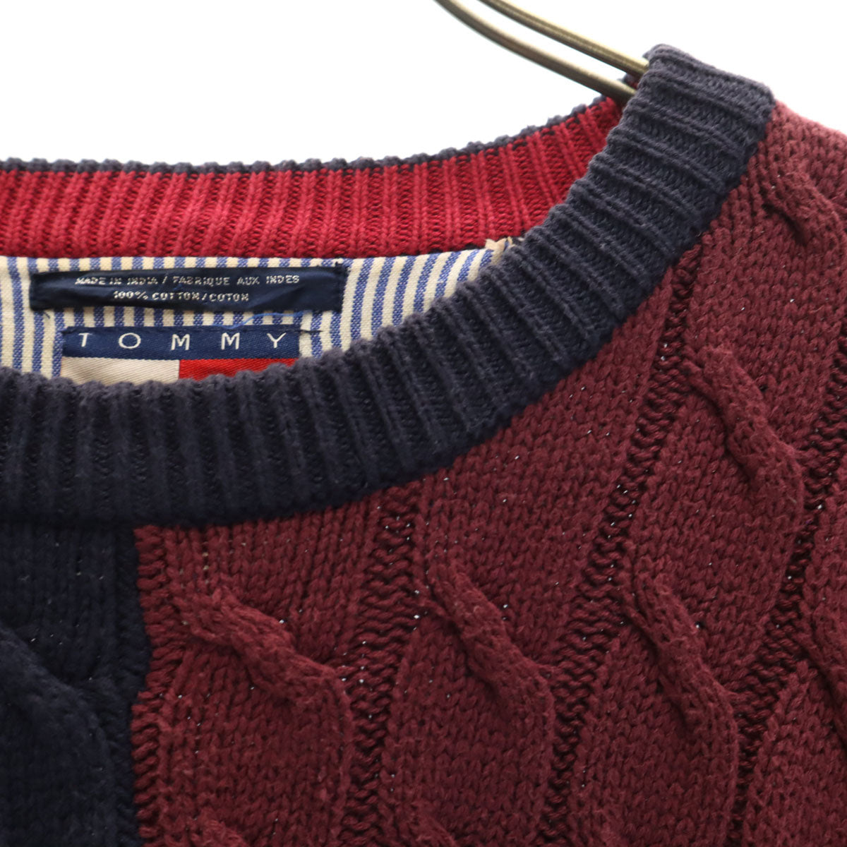 TOMMY HILFIGER トミーヒルフィガー 90s オールド フラッグタグ 長袖 ケーブル ニット L ネイビー セーター メンズ