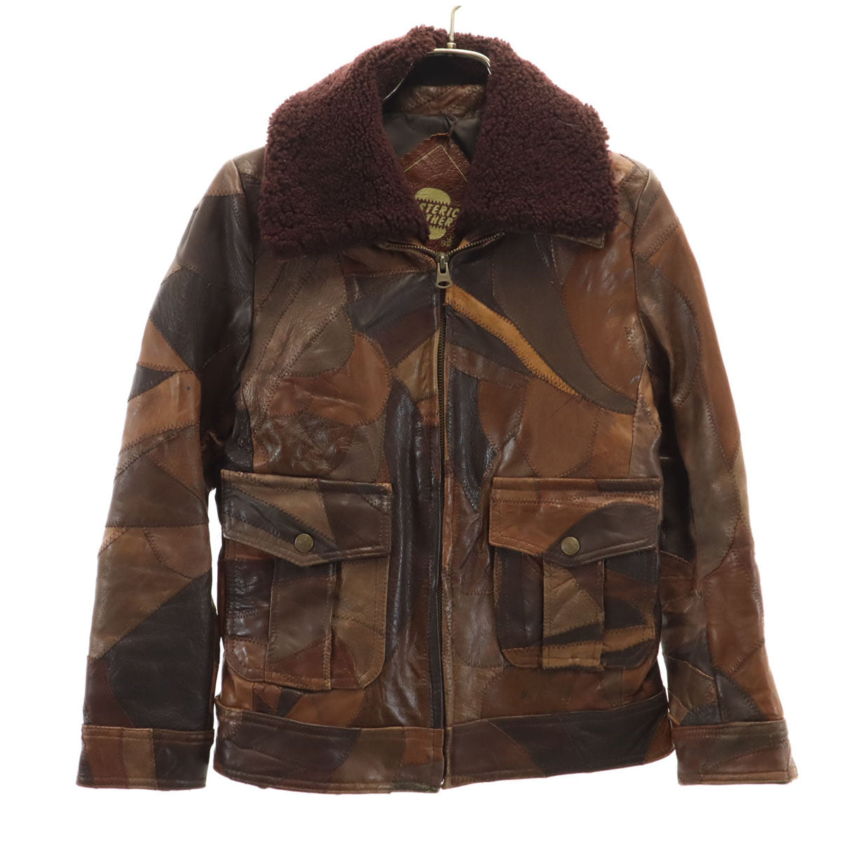 HYSTERIC LEATHER ヒステリックレザー ムートン襟 パッチワーク レザージャケット FREE ブラウン ヒステリックグラマー レディース