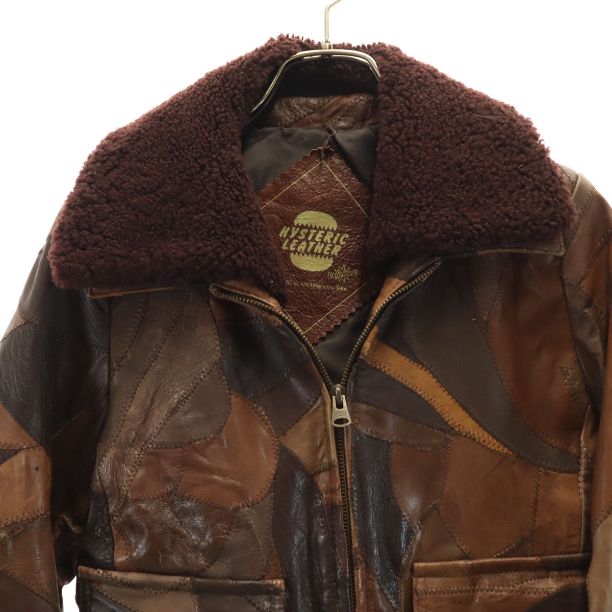 HYSTERIC LEATHER ヒステリックレザー ムートン襟 パッチワーク レザージャケット FREE ブラウン ヒステリックグラマー レディース