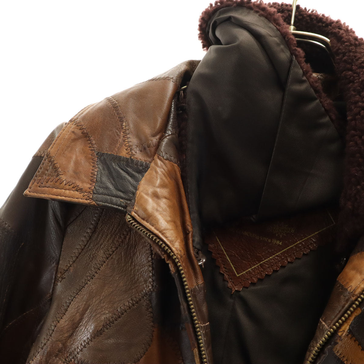 HYSTERIC LEATHER ヒステリックレザー ムートン襟 パッチワーク レザージャケット FREE ブラウン ヒステリックグラマー レディース